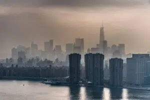lower manhattan skyline on a foggy afternoon today 2026 03 15 23 25 43 utc