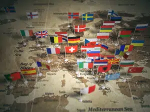 Бизнесът в новата геополитическа реалност 2 world travel flags on detailed cartography map 2026 03 19 10 39 55 utc